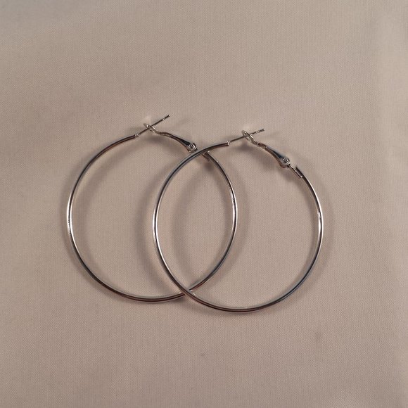 14K White Gold Filled Smooth Hoop Earrings 50mm 1.96" Party Gift - Picture 3 of 5